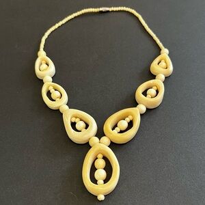 Carved Bovine Bone Bead Necklace Tribal Ethnic Beaded Chunky Natural Organic